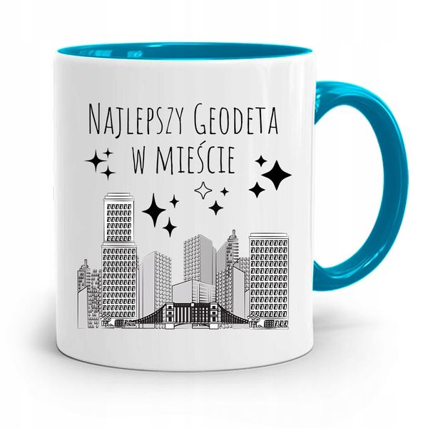 Kubek Błękitny Dla Geodety Najlepszy W Mieście Z Nadrukiem Ze Zdjęciem zdjęcie 1