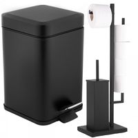 Zestaw Łazienkowy Czarny: Kwadratowy Kosz 3L i Stojak na Papier ze Szczotką