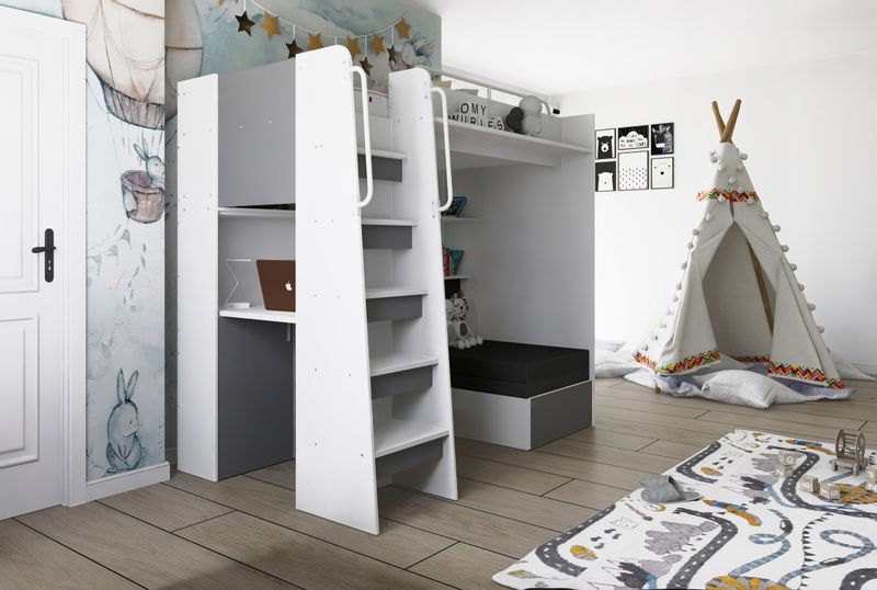 Łóżko piętrowe JSM7 z sofą i biurkiem biały mat + materac Gratis! zdjęcie 6