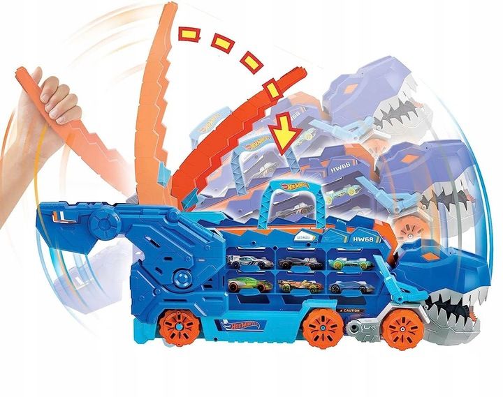 HOT WHEELS T-REX MEGA TRANSPORTER TORY WYŚCIGOWE zdjęcie 6
