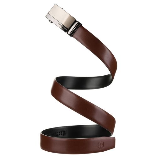 męski pasek skórzany w brązowym kolorze z automatyczną, srebrną klamrą na Arena.pl