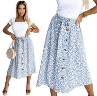 Zjawiskowa KOBIECA Spódnica Midi Kwiaty Guziki