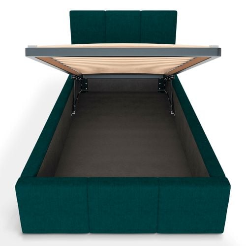 ŁÓŻKO POJEDYNCZE 90x200cm ŁÓŻKO TAPICEROWANE Z POJEMNIKIEM TURKUSOWE na Arena.pl