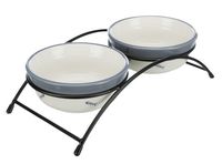 Zestaw misek ceramicznych na metalowym stojaku dla psa lub kota - 2x300ml