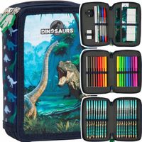 PIÓRNIK SZKOLNY TRÓJKOMOROWY Z WYPOSAŻENIEM DINOZAURY DERFORM DLA CHŁOPCA