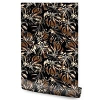 Tapeta Do Salonu Czarno-Złote Liście MONSTERY Abstrakcja Styl Glamour