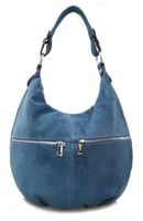 VERA PELLE torebka damska zamszowa worek z suwakami V318 c.jeansowa