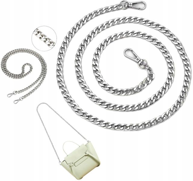 Pasek Do Torebki Torby Łańcuch Długi Srebrny Gruby zdjęcie 1