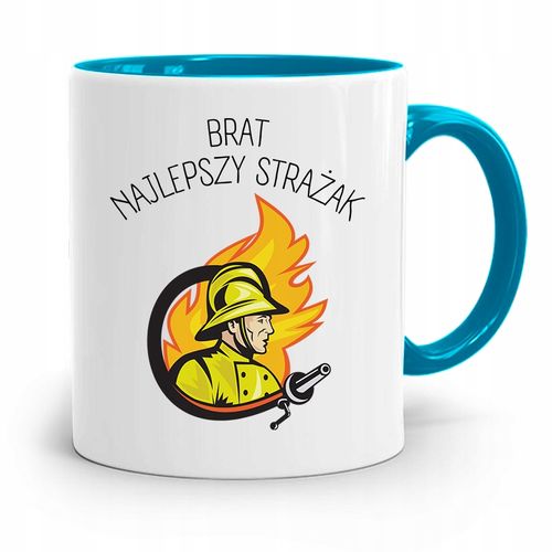 Kubek Błękitny Prezent Brat Najlepszy Strażak Z Nadrukiem Ze Zdjęciem na Arena.pl