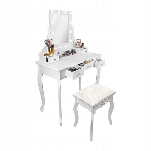 TOALETKA KOSMETYCZNA z LUSTREM LED BIAŁA + TABORET na Arena.pl
