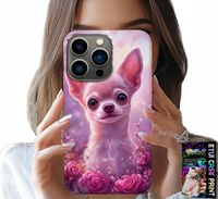 ETUI DO IPHONE 14 PRO MAX - SŁODKA CHIHUAHUA NA RÓŻOWYM TLE KWIATAMI