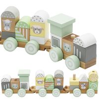 KOLEJKA DREWNIANA LOKOMOTYWA Z WAGONAMI I KLOCKAMI