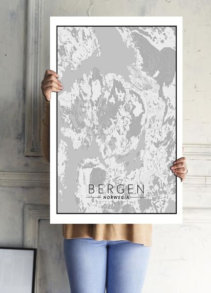 Bergen mapa czarno biała - plakat 50x70 cm zdjęcie 2