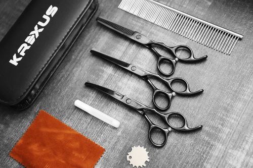 Profesjonalne Nożyczki do Strzyżenia Psów Kotów Czarne Zestaw Etui Grzebień na Arena.pl