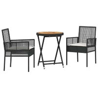Zestaw Bistro Ogrodowego 3 pcs Czarny Polirattan