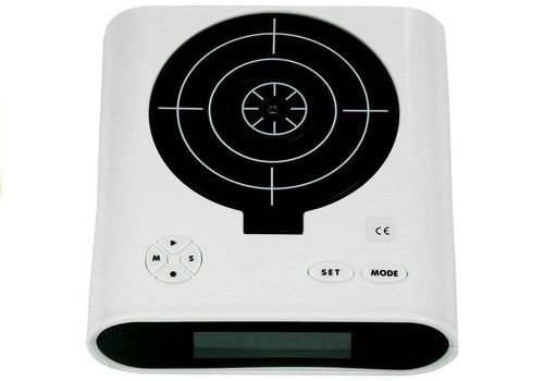 Pistolet Laserowy z Tarczą Budzik Zegarek Biały na Arena.pl