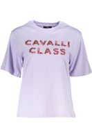 CAVALLI CLASS FIOLETOWY T-SHIRT DAMSKI Z KRÓTKIM RĘKAWEM XS EU