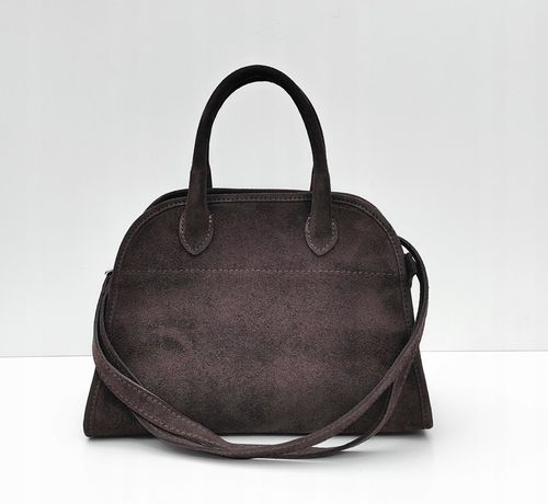 Torebka zamsz kuferek skóra naturalna brązowa czekoladowa espersso na Arena.pl