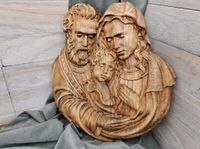 Płaskorzeźba obraz drewno oryginalny prezent na ślub Święta Rodzina IV 25cm