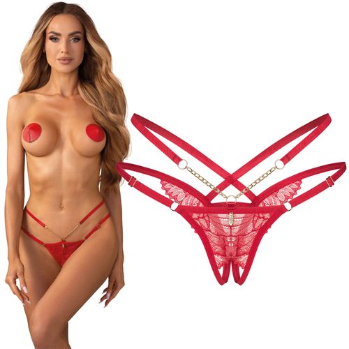 Otwarte stringi czerwone z łańcuszkami Obsessive Crotchless Matildea S/M na Arena.pl