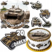 ZESTAW OPŁATEK NA TORT 20CM + 17 POSTACI - WOJSKO CZOŁG + IMIĘ 15CM 18CM
