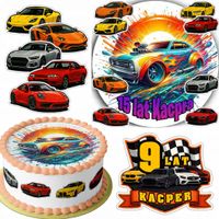 ZESTAW OPŁATEK NA TORT 20CM + 16 POSTACI - AUTA WYŚCIGOWE + IMIĘ 15CM 18CM