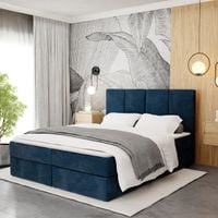 ŁÓŻKO KONTYNENTALNE 180x200 TAPICEROWANE PODWÓJNE Z MATERACEM GRANATOWE