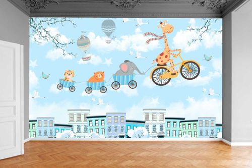 Fototapeta ŻYRAFA POCIĄG ROWEREK ZOO 390x280 na Arena.pl