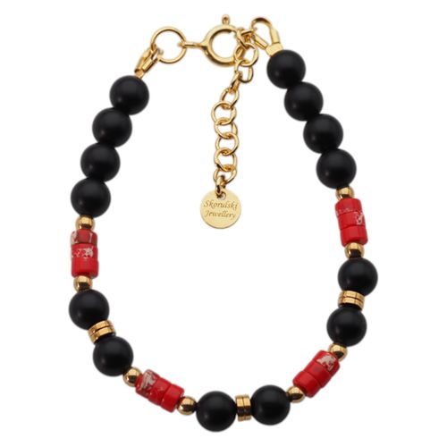 Bransoletka z czerwonym Jaspisem cesarskim i Onyksem – srebro pozłacane 24k na Arena.pl