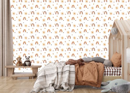 Tapeta Ścienna Do Pokoju Dziecka TĘCZE Gwiazdy Słońce Akwarela Styl Boho na Arena.pl