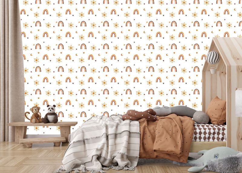 Tapeta Ścienna Do Pokoju Dziecka TĘCZE Gwiazdy Słońce Akwarela Styl Boho zdjęcie 6