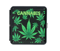 Metalowa Papierośnica z Nadrukiem Zielonych Liści Marihuany Cannabis