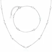 DELIKATNY RODOWANY SREBRNY KOMPLET CHOKER JASNE KULKI PERŁY PEREŁKI