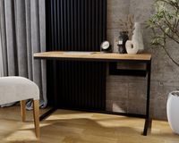 Emaga Biurko loft stolik dąb stal Aero 120 x 50 czarny