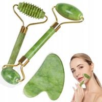 3w1 Masażer do twarzy KAMIEŃ GUA SHA z jadeitu zestaw roller wałek