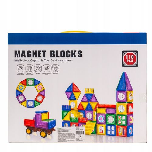 Klocki Magnetyczne 3D Zamek i Pojazdy Duży Zestaw 110 Elementów Edukacyjne na Arena.pl
