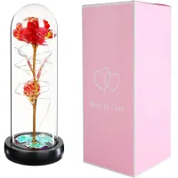 Wieczna czerwona róża w szkle z delikatnym podświetleniem led rgb