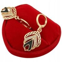 ZŁOTE KOLCZYKI WISZĄCE AŻUROWO CZARNE Z CYRKONIAMI WYJĄTKOWE DLA KOBIETY