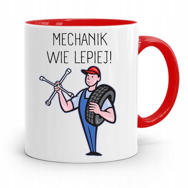 Kubek Czerwony Dla Mechanika Mechanik Wie Lepiej! Z Nadrukiem Ze Zdjęciem zdjęcie 1