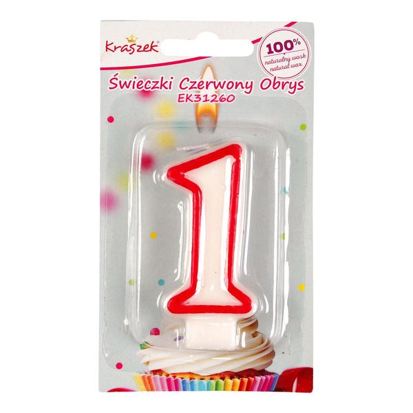 świeczka czerwony obrys "1" zdjęcie 1