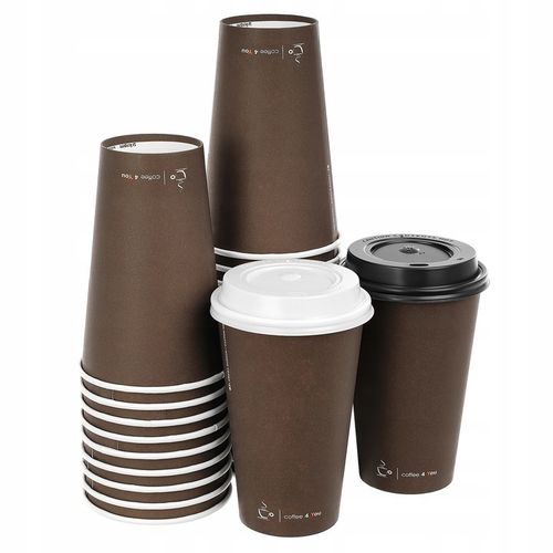 Kubki papierowe do kawy 400 ml SUP C4Y + wieczka – zestaw 100 sztuk na Arena.pl