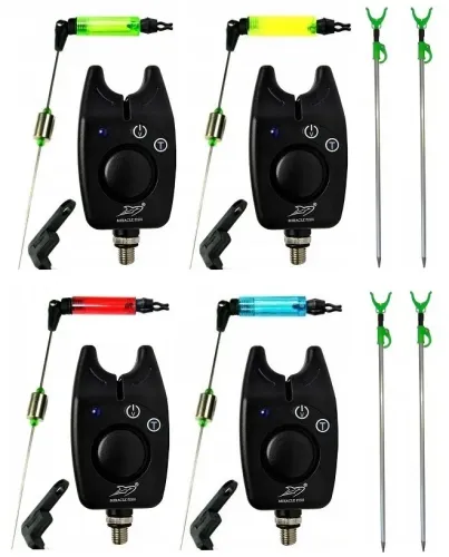 ZESTAW 4x SYGNALIZATOR WĘDKARSKI CZUJNIK DIODY LED+ 4x SWINGER+ 4x PODPÓRKA na Arena.pl