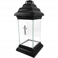 Znicz kapliczka szklany prosty lampion z krzyżem czarny 31cm