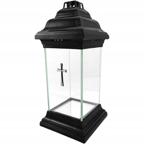 Znicz kapliczka szklany prosty lampion z krzyżem czarny 31cm na Arena.pl