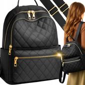 PLECAK DAMSKI TORBA NA RAMIĘ PLECACZEK PIKOWANY CZARNY POJEMNY