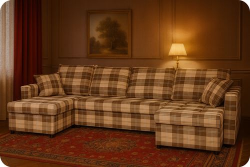 Narożnik Winston BIG U funkcja spania Family Meble krata brązowa na Arena.pl