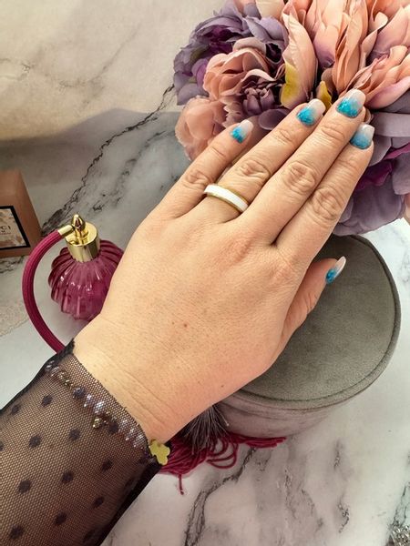 1085 Złoty pierścionek obrączka biały środek r 10/20mm stal chirurgiczna zdjęcie 8