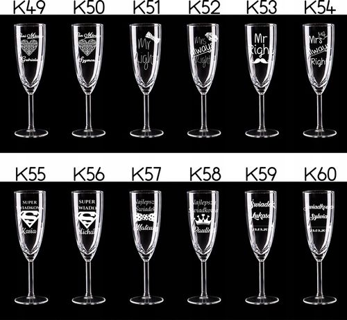 KIELISZKI DO SZAMPANA Z GRAWEREM ŚLUB PREZENT 2szt na Arena.pl