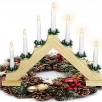 7 LED ŚWIECZNIK ADWENTOWY ŚWIĄTECZNY DREWNIANY ŚWIECE LAMPKI ŚWIECZKI