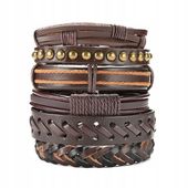Bransoleta męska Brązowa pleciona skórzana